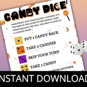 Candy Dice Game, Halloween Party Games, Candy Game, Kids Games, Office Party Games, Halloween Printable, Candy Game for Kids and Adults