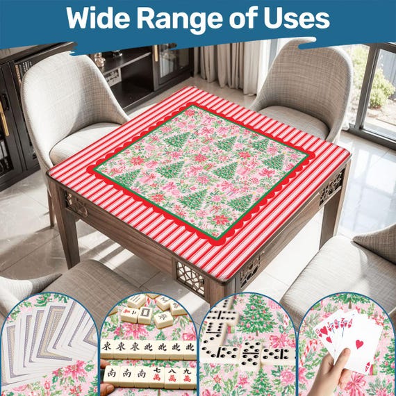 Christmas Mahjong Mat, Holiday Mahjong Mat,  Xmas Floral Mahjong Mat, Holiday Mahjong Mat, Green and Red Mahjong