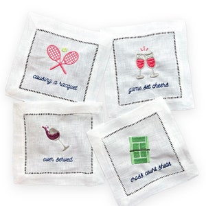 Funny Embroidered Cocktail Napkins (Tennis Cocktail Napkins)