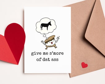 Jeu de mots SMORE S'MORE drôle, carte d'anniversaire amusante, carte petit ami, carte pour petite amie, carte d'anniversaire, cadeau de la Saint-Valentin, carte de fesses