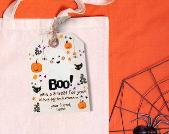 EDITABLE Halloween Gift Tag, Halloween Favor Tag, Trick or Treat Favor Tag, Halloween Treat Tags, Trick or Treat Bag Tag, Halloween Party