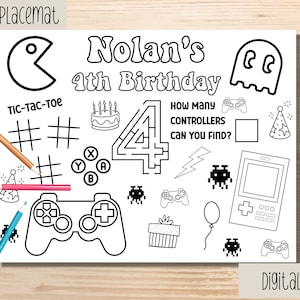Personalized Video Game Coloring Placemat | Player Party Activity | Kids Coloring Page Printable File | Custom Video Game Party