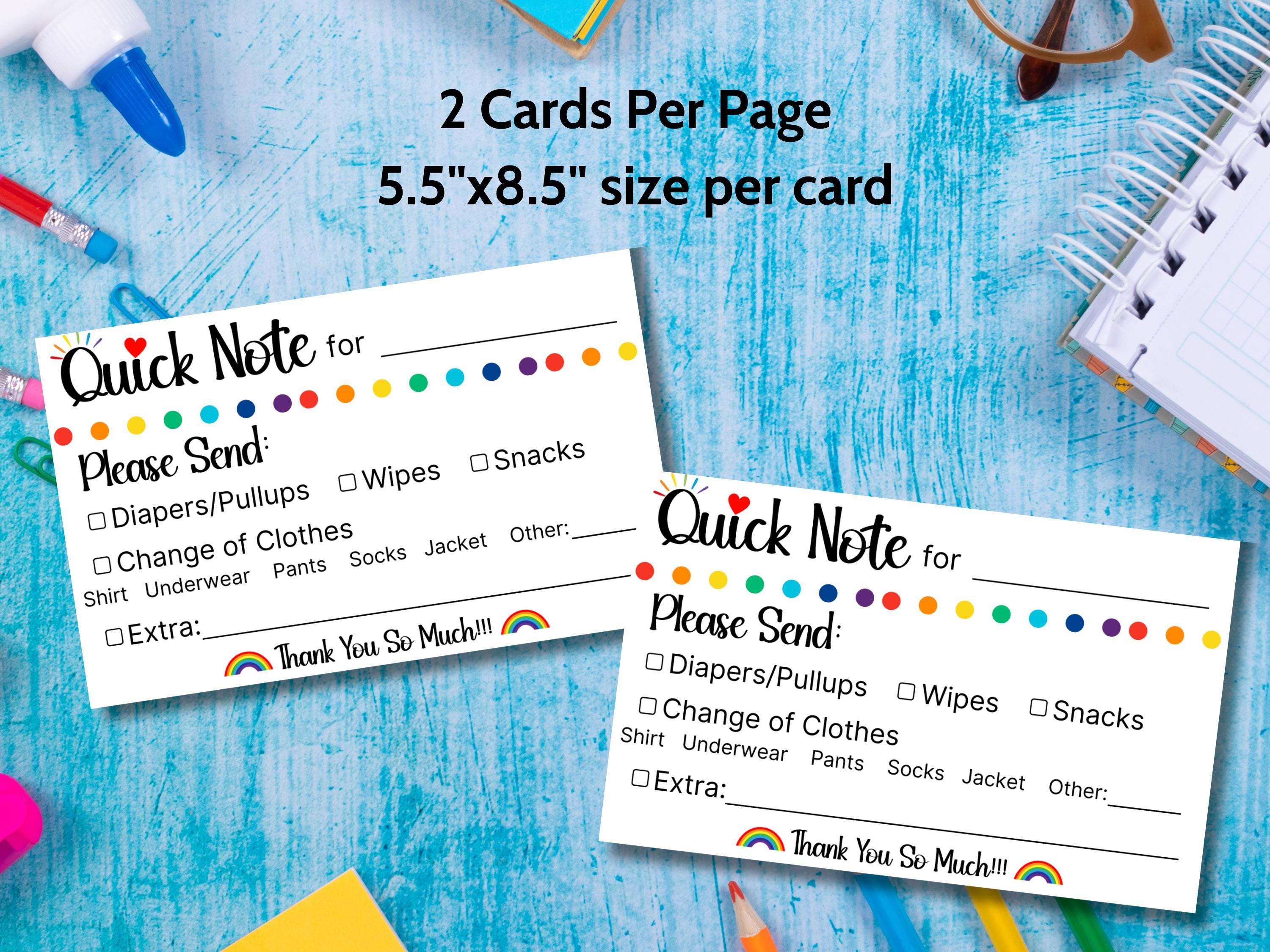 Daycare Quick Note to Parents - Printable Daycare Communication Card ...