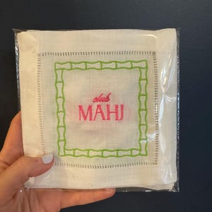 Mahjong Embroidered Cocktail Napkins - Dot Crack Bam Mahjong Cocktail Napkins - Mahj Squad- Gift for Mahjong Lovers- Mahjong Hostess Gifts