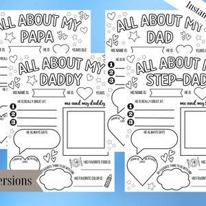 All About My Dad Questionnaire, All About My Daddy, Step-Dad Fathers Day Gift, Gift for Dad from Kids, Father's Day Printable