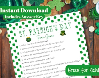 St. Patrick's Day Trivia Game - Printable St. Patrick's Day Trivia Questions - St. Patrick's Day School Trivia - St. Patty's Day Kids Trivia