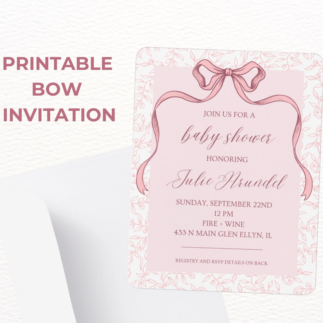 Pink Bow Baby Shower Invitation Template Baby Girl Shower Canva ...