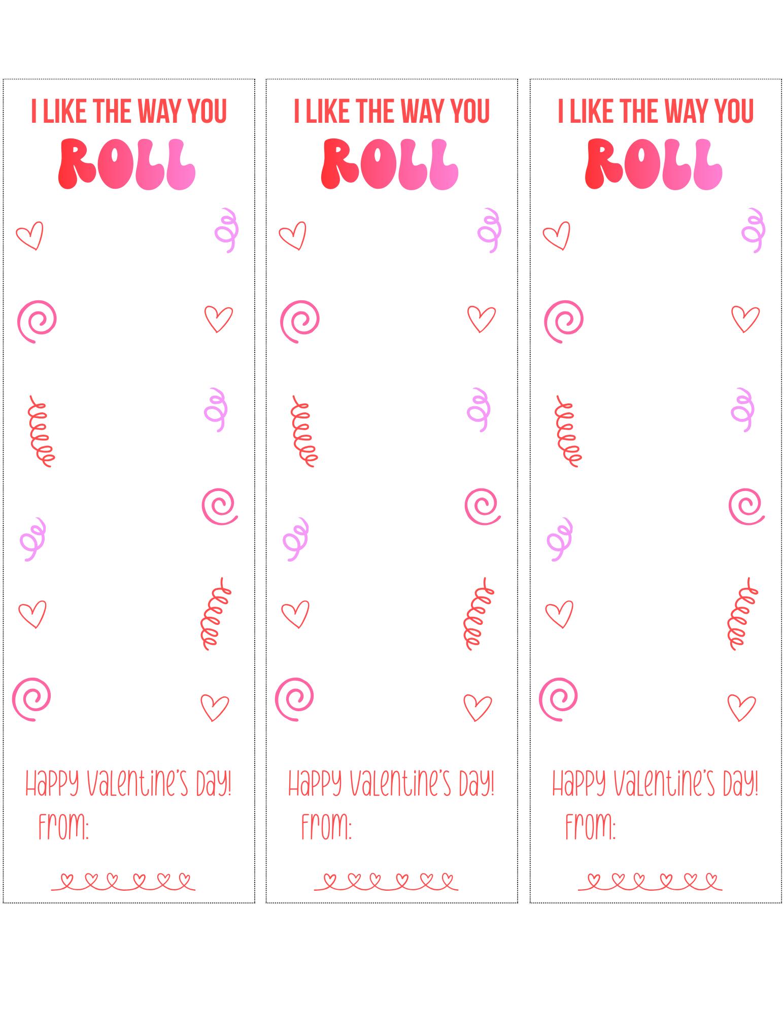I Like the Way You Roll Valentine, Kids Classroom Valentine, Printable ...
