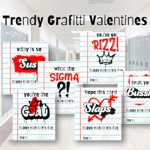 Lustige Slang-Valentinstagskarten für Kinder, druckbare Valentinstagskarten im Klassenzimmer, Valentinstag für Tweens und Teens, Gen Z Alpha