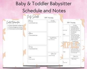 Editable Baby & Toddler Schedule + Babysitter Notes Template, Canva Template, Printable Neutral Minimalist Routine, Instant Download, PDF