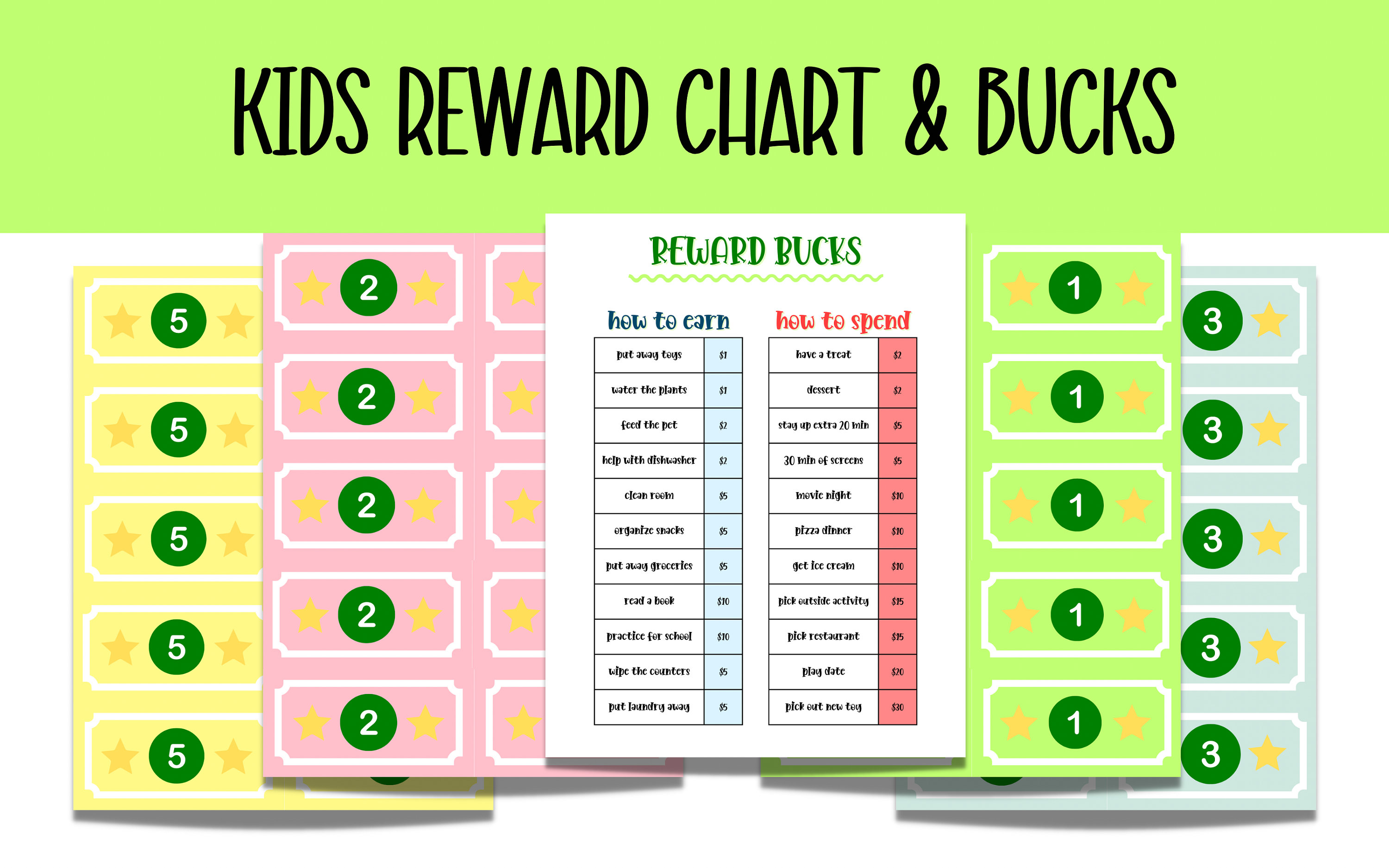 Editable Kids Reward Bucks | Printable | Mom Bucks, PDF Reward System ...