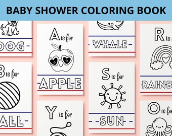ABC Book Baby Shower Activity, Personalized Alphabet Coloring Book Baby Shower Activity Keepsake, Virtual Baby Shower, PDF Download