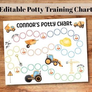 Editable Printable Potty Chart - Fun Toddler Potty Training - Construction Potty Training Chart - Potty Reward Chart - Instant Potty Chart