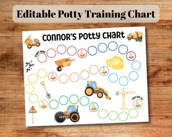 Editable Printable Potty Chart - Fun Toddler Potty Training - Construction Potty Training Chart - Potty Reward Chart - Instant Potty Chart