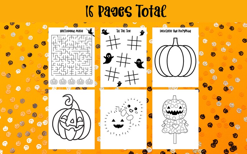 Pode incluir: Um conjunto de 6 p&aacute;ginas de atividades de Halloween imprim&iacute;veis para crian&ccedil;as. As p&aacute;ginas incluem um labirinto, um jogo da velha, uma ab&oacute;bora para decorar, uma ab&oacute;bora para colorir, uma ab&oacute;bora para conectar os pontos e uma ab&oacute;bora para colorir com adesivos de pontos.