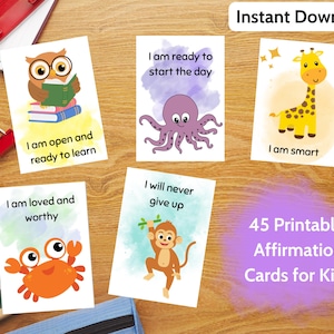 Positive Affirmation Cards For Kids - Printable Kid Affirmation Cards - 45 Printable Affirmation Cards - Lunch Box Cards - Kids Affirmations