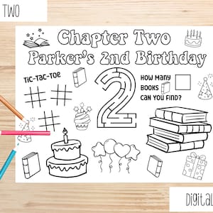Chapter Two Birthday, Custom Second Birthday Coloring Sheet, Personalized Party Placemats, Custom Birthday Coloring Page, 2nd Birthday Theme
