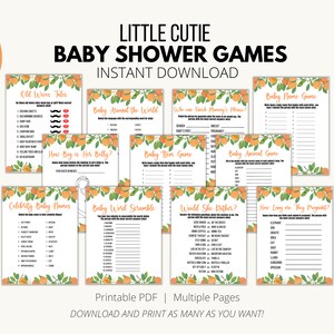 Little Cutie Baby Shower Game Bundle, Orange Baby Shower Game Pack, Gender Neutral Orange Citrus Activities, Cutie Games, Instant Download