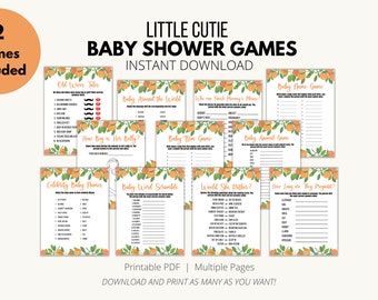 Little Cutie Baby Shower Game Bundle, Orange Baby Shower Game Pack, Gender Neutral Orange Citrus Activities, Cutie Games, Instant Download