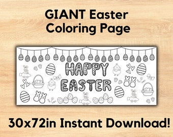GIANT Easter  Coloring Poster or Table Cover | Custom Paper Easter Tablecloth for Parties | 30" x 72" inches
