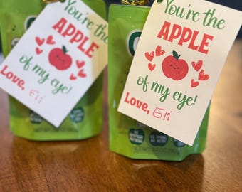 Printable Applesauce Pouch Valentine tag - Apple of my Eye - Preschool valentines - Applesauce Valentine - Printable Daycare Valentine Card