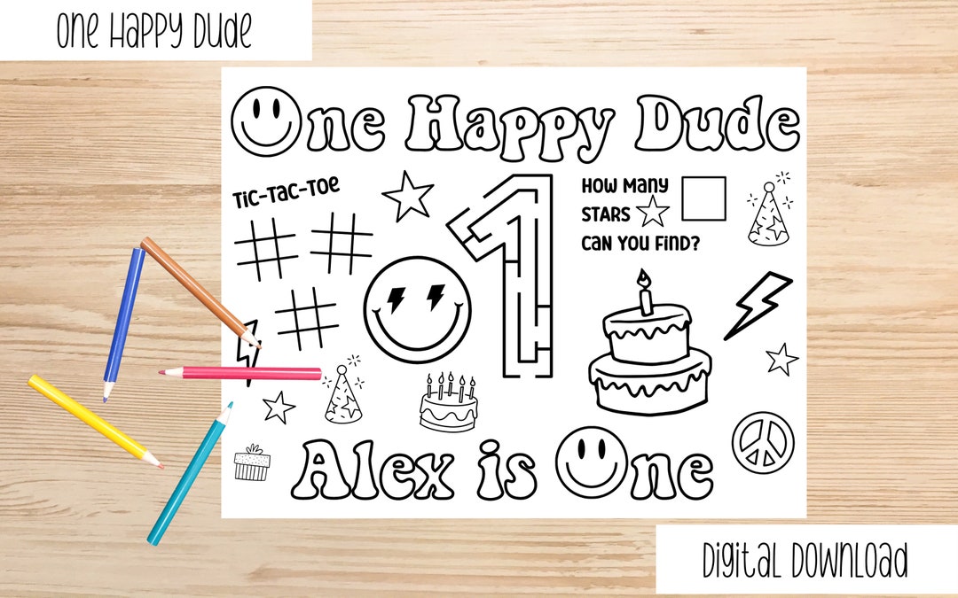 One Happy Dude Party Coloring Page | One Happy Dude Birthday Party ...