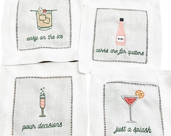 Funny Embroidered Cocktail Napkins (Boozy Cocktail Napkins)