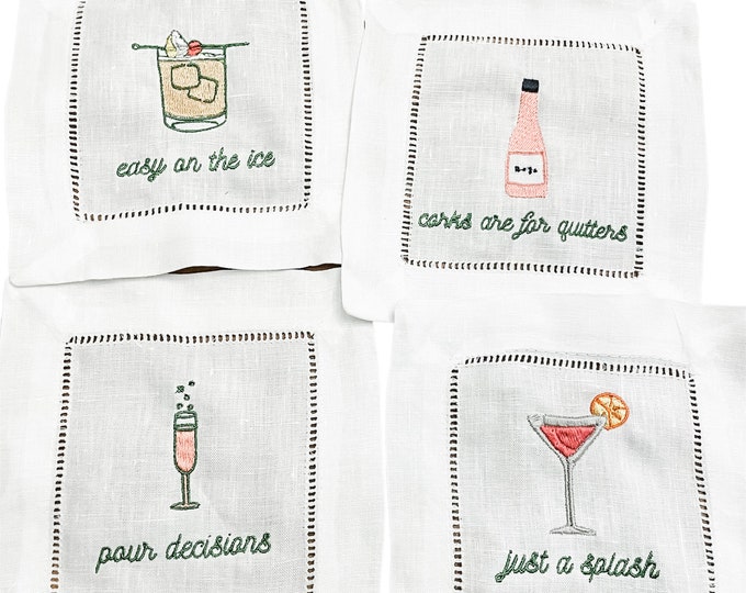 Funny Embroidered Cocktail Napkins (Boozy Cocktail Napkins)