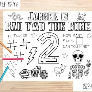 Bad Two the Bone Birthday Party Activity Sheet - Bad Two the Bone Placemat | Tattoo Party Coloring Sheet | Bad Two the Bone Coloring Page