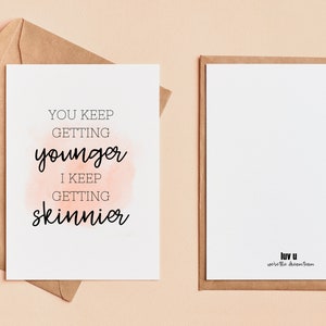 Tarjeta de cumpleaños flaca y joven, tarjeta de cumpleaños de descarga digital imprimible, tarjeta de cumpleaños divertida para ella, tarjeta de cumpleaños sarcástica humorística