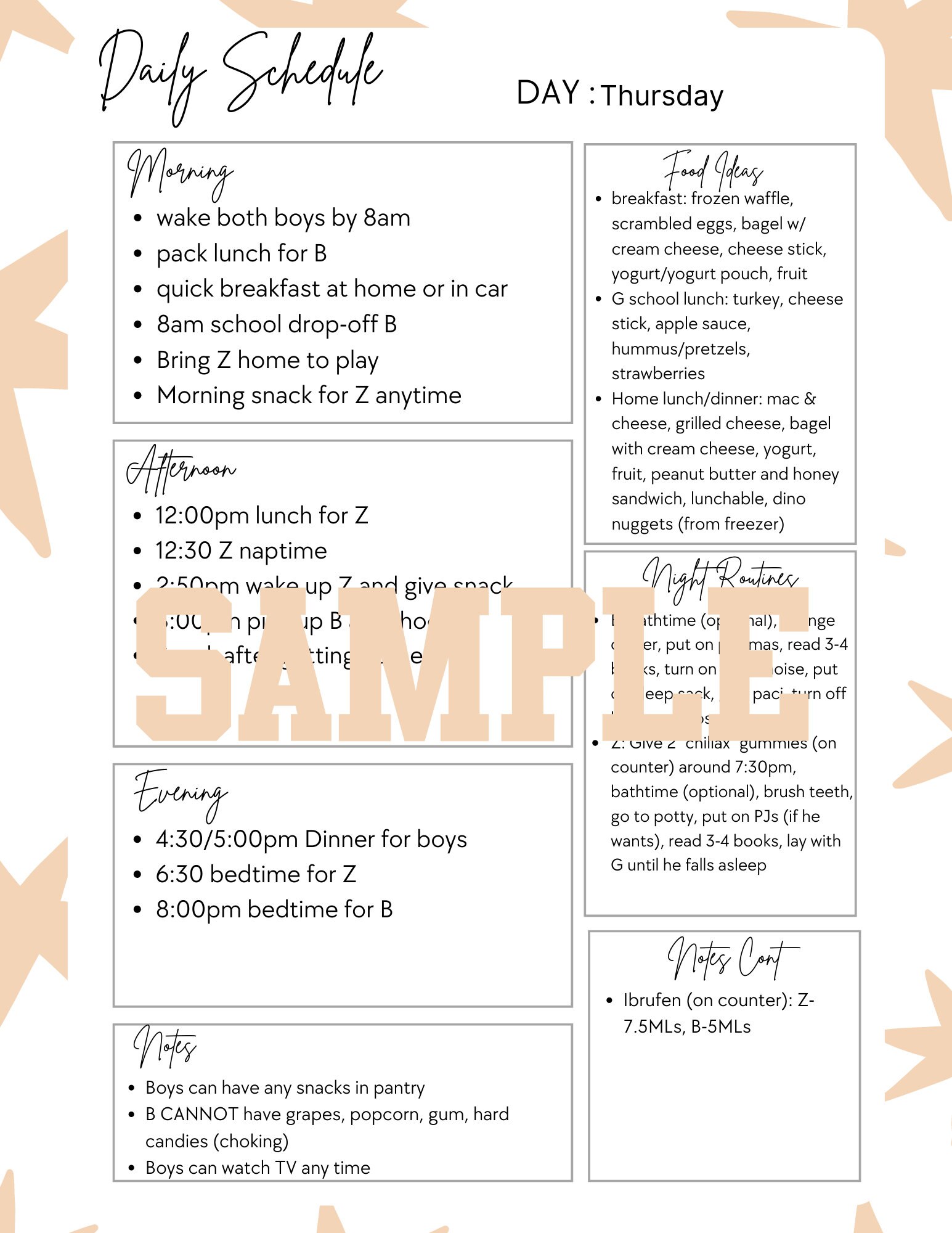 Toddler Schedule Template For Babysitter