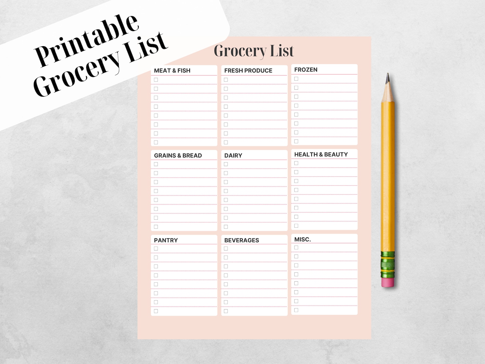 Grocery List Printable Template Grocery Planner Food Shopping List