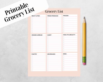 Grocery List Printable Template | Grocery Planner | Food Shopping List | INSTANT DOWNLOAD | Grocery List Printable | Organization Tools