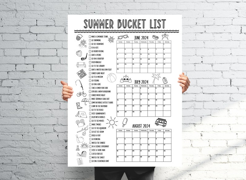 Summer of Fun Coloring Poster, Summer Bucket List, Summer Check List, Summer Activity Calendar, Summer 2024, Summer Countdown Calendar image 1