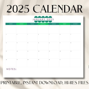 2025 Calendar 2025 Monthly Planner Landscape Elegant Monthly Calendar Monday Start Printable Calendar Preppy Calendar Scallop Design