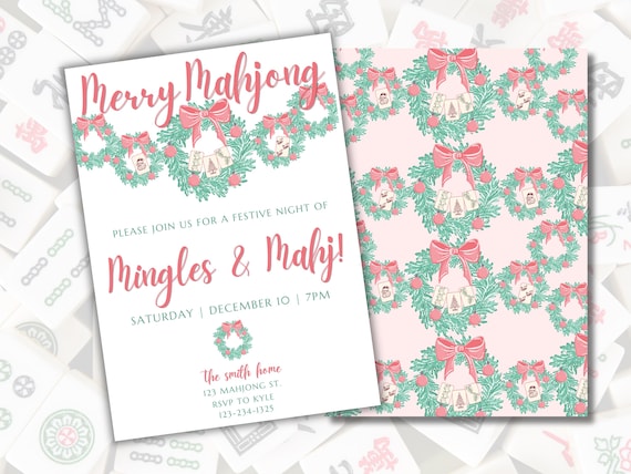 Watercolor Merry Mahjong Party Invitation | Christmas Mahjong Party Invitation | Holiday Mahjong Party Invitation | Printable
