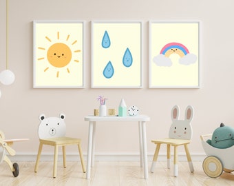 Kids Weather Art Bundle, Educational Posters, Homeschool Prints, Neutral Kids Decor, Toddler Playroom Decor, Digital FILES,girl, boy