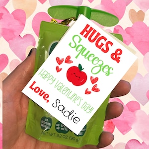 Étiquette imprimable Saint-Valentin - Câlins et compressions - Saint-Valentin d'âge préscolaire - Saint-Valentin compote de pommes - Carte imprimable Saint-Valentin à la garderie