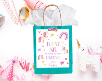 Editable Unicorn Birthday Favor Tags | Magical Birthday Thank you tags | Rainbow Birthday Gift Tags | digital unicorn tag