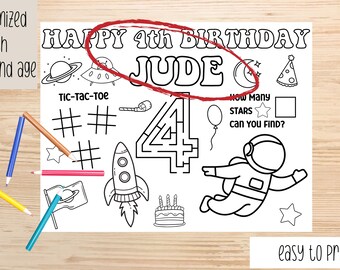 Outer Space Birthday Coloring Placemat -Children Activity Outer Space Placemats - Astronaut Party Color Sheet Astronaut Party Printable Page