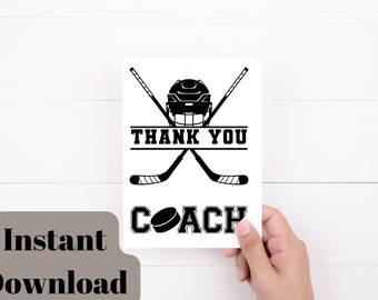 Hockey Printable Thank You Card, Kids Thank you Card for Coach, Coach Appreciation, Hockey Coach Gift, 5 x 7 inch printable card for coach