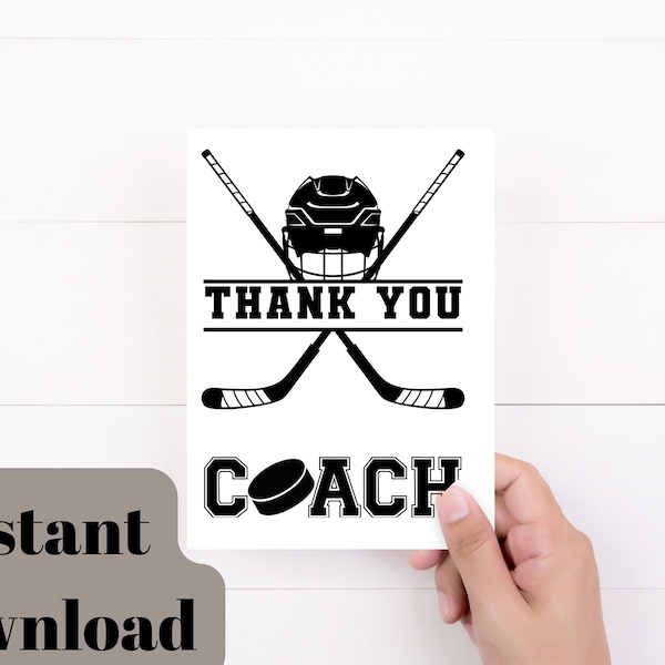 Hockey Printable Thank You Card, Kids Thank you Card for Coach, Coach Appreciation, Hockey Coach Gift, 5 x 7 inch printable card for coach