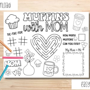 Muffins With Mom Coloring Placemat - Mother&#39;s Day Activity Sheet - PTO PTA Mother&#39;s Day Event - Kids Activity Mat - Muffins with Mom