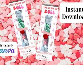 I like the way you roll Valentine, Kids Classroom Valentine, Printable Valentines Cards, Fruit Roll Ups Treats,  DIY Valentine