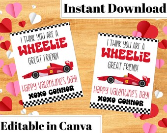 Afdrukbare Valentijnskaarten raceauto | Matchbox-auto Valentijnskaartjes | Valentijnskaarten voor jongens | Kleuter-valentijnsdag | Raceauto Valentijnsdag | Speelgoedauto