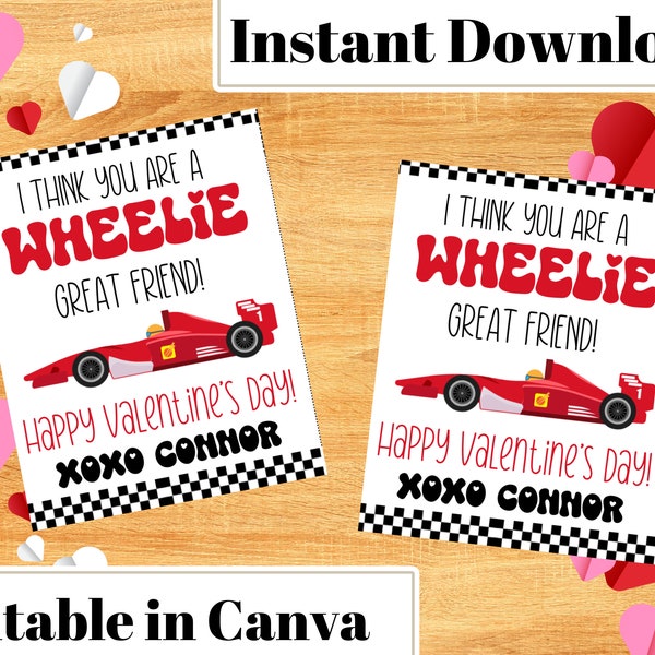 Hot Wheels Valentine Cards Printable | Matchbox Car Valentine Tags | Boy Valentines | Preschool Valentines | Race Car Valentines |Toy Car