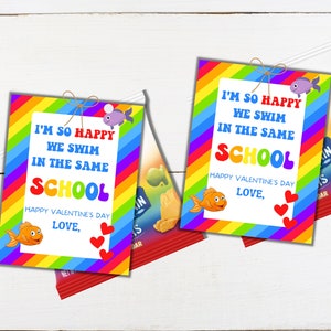 Gold Fish Valentine&#39;s Day Printable Swedish Fish Valentine | School favor | Rainbow Boy Girl Kids Valentine Label Digital Editable Download
