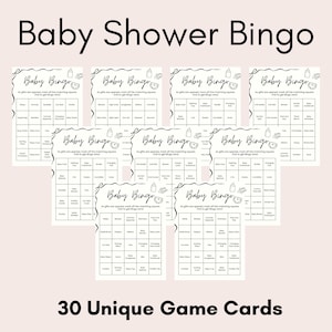 30 Baby Shower Bingo Cards - Unique Prefilled Baby Bingo Game Cards - Baby Gift Bingo Cards - Baby Shower Bingo Game - Minimalist Baby Bingo