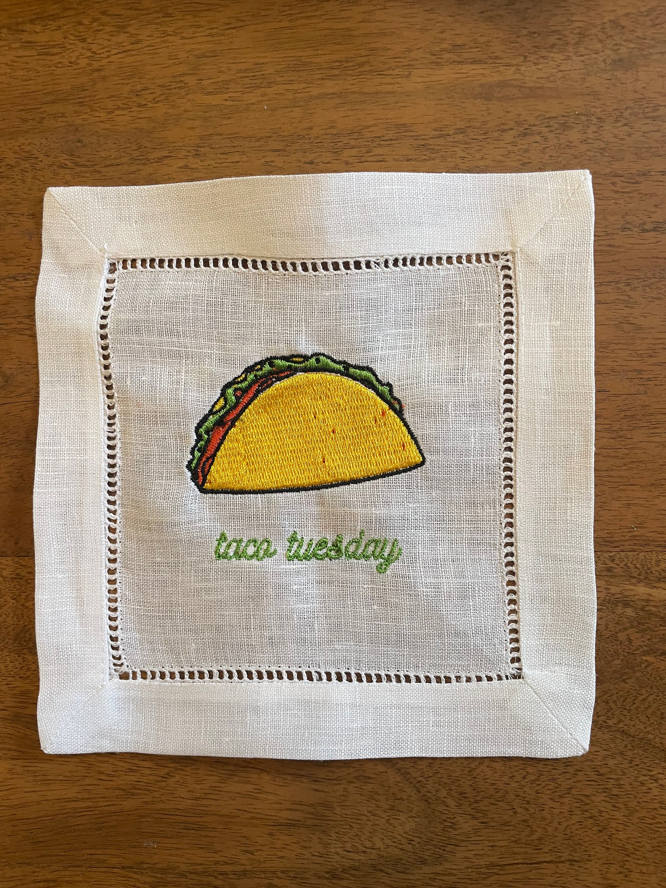 Funny Embroidered Cocktail Napkins, Taco Tuesday Napkins, Funny Bar Cart Napkins, Embroidered Linen Napkins, Custom Hostess Gift