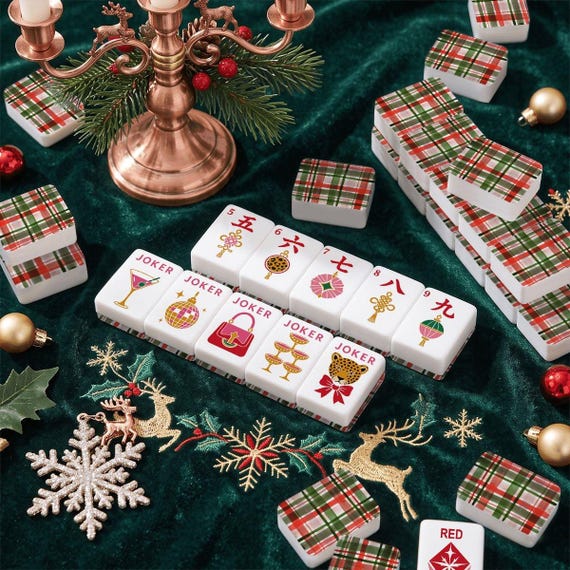 Glam Holiday Christmas Mahjong Tiles Mahjong, Christmas Mahjong Tiles, Holiday Mahjong Gift, Personalized Mahjong Tiles